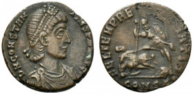 Constantius II (337-361). Æ (16mm, 2.31g, 4h). Constantinople, 351-5. Diademed, draped and cuirassed bust r. R/ Soldier spearing fallen horseman who i...