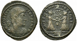 Decentius (Caesar, 350/1-353). Æ Centenionalis (25.5mm, 3.43g, 6h). Rome, 350-1. Bare-headed and cuirassed bust r.; B behind. R/ Two Victories standin...