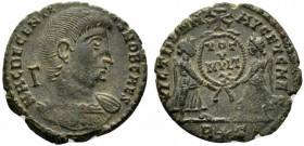 Decentius (Caesar, 350/1-353). Æ Centenionalis (21mm, 3.54g, 12h). Rome, 350-351. Bare-headed and cuirassed bust r.; Γ behind. R/ Two Victories standi...