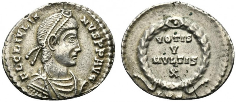 Julian II (Caesar, 355-360). AR Siliqua (18.5mm, 2.18g, 6h). Lugdunum, 360-1. Pe...