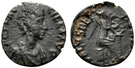 Aelia Flaccilla (Augusta, 379-386) Æ (11mm, 0.69g, 12h). Uncertain mint. Draped with elaborate head-dress, necklace, and mantle r. R/ Victory seated r...