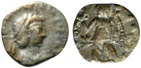 Valentinian III (425-455). Æ (10mm, 0.91g, 6h). Rome, 425-435. Pearl-diademed, draped and cuirassed bust r. R/ Victory advancing l., holding wreath an...