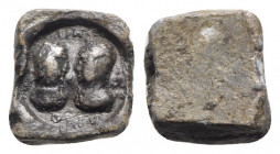 Roman PB Tessera, c. 4th-5th century AD (14mm, 5.66g). Two busts facing each other. R/ Blank. VF