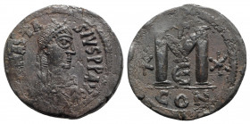 Anastasius I (491-518). Æ 40 Nummi (35mm, 18.72g, 6h). Constantinople, 498-518. Diademed, draped and cuirassed bust r. R/ Large M; cross above, star t...