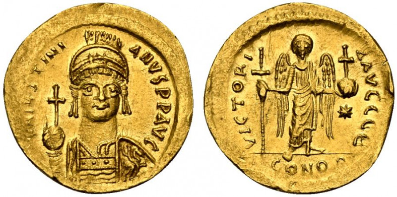 Justinian I (527-565). AV Solidus (20.5mm, 4.49g, 6h). Constantinople, 538-545. ...