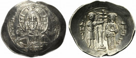 Alexius I (1081-1118). EL/AR Histamenon Nomisma (27.5mm, 3.91g, 6h). Thessalonica, 1082-1087. Facing bust of Christ Pantokrator. R/ St. Demetrius stan...