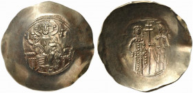 Manuel I Comnenus (1143-1180). EL Aspron Trachy Nomisma (34mm, 4.08g, 6h). Constantinople, 1152-1167(?). Christ Pantokrator enthroned facing. R/ Manue...