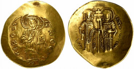 Alexius III Angelus-Comnenus (1195-1203). AV Hyperpyron (26mm, 4.57g, 6h). Constantinople, 1197-1203. Christ Pantokrator standing facing on daïs. R/ A...