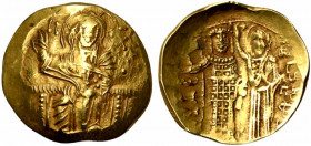 Empire of Nicaea, John III (1222-1254). AV Hyperpyron (25mm, 4.42g, 6h). Magnesia, c. 1232-1254. Christ Pantokrator enthroned facing; pellets at ends ...