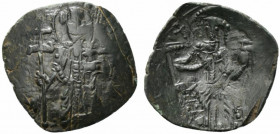 Michael VIII Palaeologus (1261-1282). Æ Trachy (22mm, 1.86g, 6h). Constantinople. Michael the Archangel standing facing, holding patriarchal cross. R/...