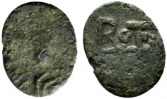 Ostrogoths, Theoderic (493-526). Æ Minimus – 2 Nummi (9.5mm, 0.40g, 12h). In the name of Anastasius. Pearl-diademed, draped and cuirassed bust r. R/ T...
