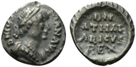 Ostrogoths, Athalaric (526-534). AR Quarter Siliqua (10.5mm, 0.68g, 6h). In name of Justinian I, Ravenna, c. 526-534. Diademed and draped bust r. R/ L...