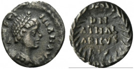 Ostrogoths, Athalaric (526-534). AR Quarter Siliqua (10.5mm, 0.59g, 5h). In name of Justinian I. Ravenna, c. 526-534. Diademed and draped bust r. R/ L...