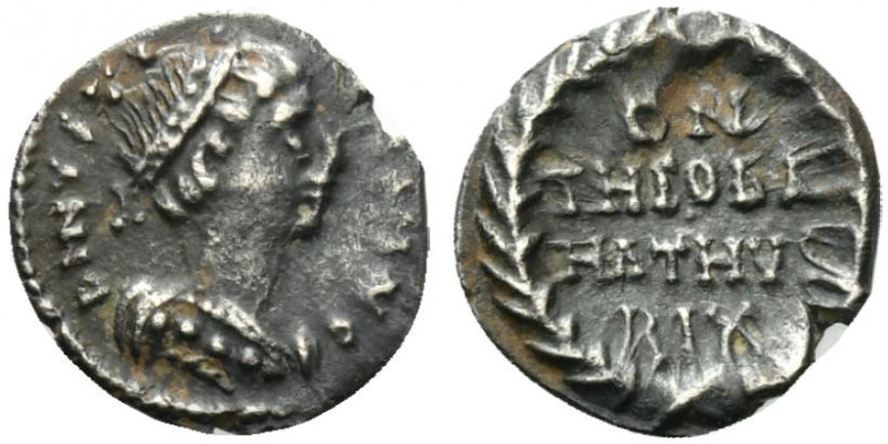 Ostrogoths, Theodahad (534-536). AR Quarter Siliqua (11.5mm, 0.69g, 6h). In name...