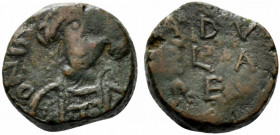 Ostrogoths. Baduila (541-552). Æ 10 Nummi (15.5mm, 6.88g, 6h). Rome, 549/550-552. Crowned and draped facing bust. R/ D N B/ADV/ILA/ REX in four lines ...