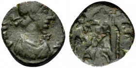 Vandals, under Gaiseric or Huneric, c. 5th- 6th century. Æ (11mm, 1.17g, 6h). Diademed, draped and cuirassed bust r. R/ Victory standing l., holding s...