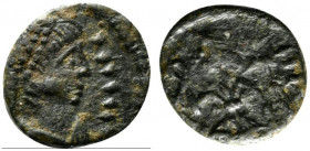 Vandals, c. 5th- 6th century. Æ (9.5mm, 0.68g, 5h). Diademed, draped and cuirassed bust r. R/ Victory standing l., dragging captive. Cf. BMC Vandals 4...