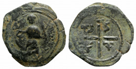 Crusaders, Antioch. Tancred (Regent, 1101-03, 1104-12). Æ Follis (24mm, 4.89g, 6h). St. Peter standing facing, raising hand and holding cross-tipped s...
