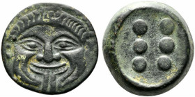 Sicily, Himera, c. 425-409 BC. Replica of Æ Hemilitron (25mm, 21.15g). Gorgoneion. R/ Six pellets (mark of value). Cf. CNS I, 24 (for prototype). Lot ...