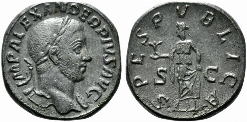 Severus Alexander (222-235). Replica of Æ Sestertius (28.5mm, 20.32g, 12h). Rome...