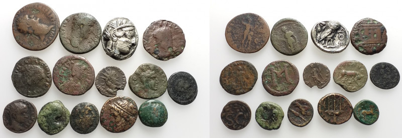 Mixed lot of 14 Greek, Roman and Byzantine Æ coins, including a Fourrèe Tetradra...