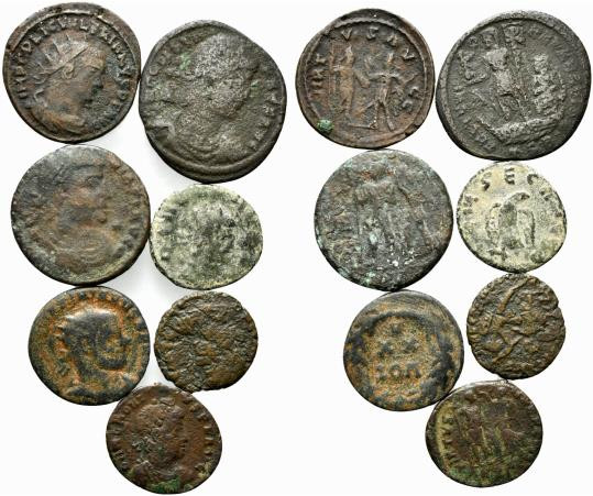 Lot of 7 Late Roman Imperial Æ coins, to be catalog. Lot sold as is, no return