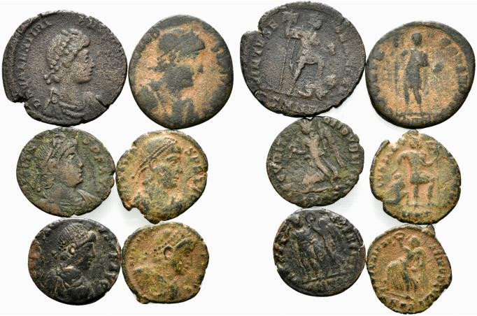 Lot of 6 Late Roman Imperial Æ coins, to be catalog. Lot sold as is, no return