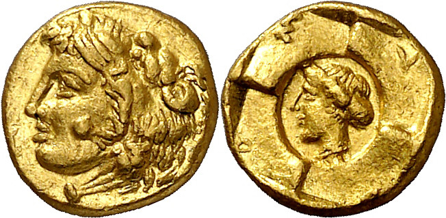 (405-400 a.C.). Sicilia. Siracusa. Trihemióbolo de oro. (S. 947) (CNG. II, 1289)...