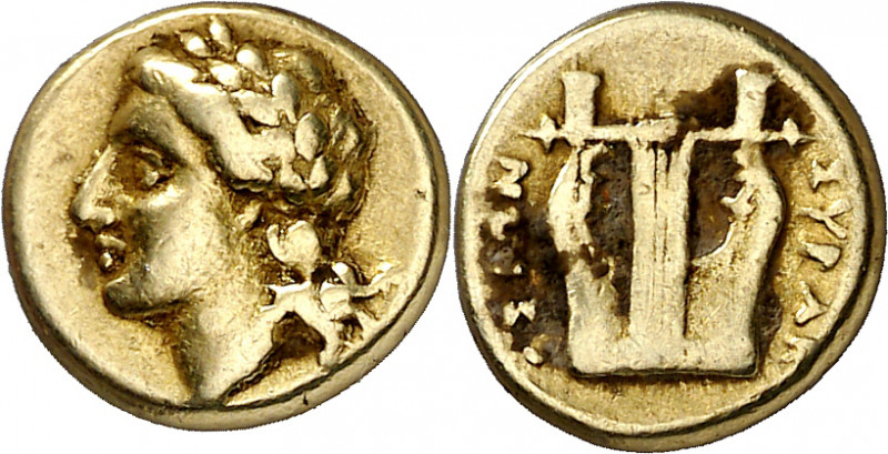 (310-300 a.C.). Sicilia. Siracusa. 1/4 de estátera de oro. (S. 958) (CNG. II, 12...