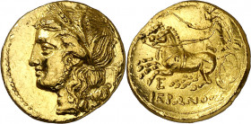 Hierón II (275-215 a.C.). Sicilia. Siracusa. Hemiestátera de oro. (S. 983 var) (CNG. II, 1541). Ligera doble acuñación en reverso. Golpecitos. 4,18 g....