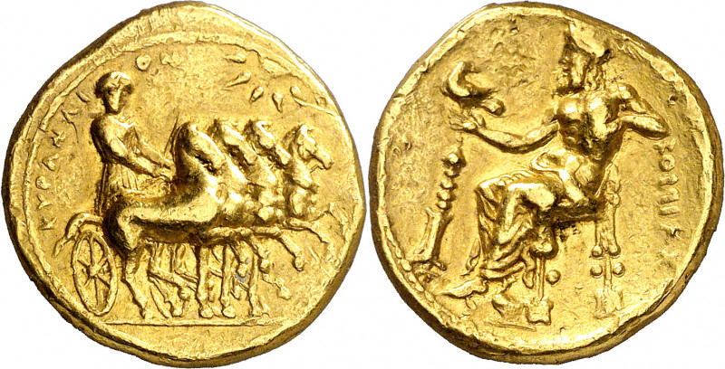 (322-308 a.C.). Cirenaica. Cirene. Estátera de oro. (S. 6300). Ex Heritage 28/09...