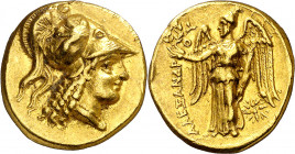 Imperio Macedonio. Alejandro III, Magno (336-323 a.C.). Sidón. Estátera de oro. (S. 6706 var) (MJP. 3463). Raspadura en anverso. Golpecito en borde de...