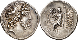 Imperio Seléucida. Demetrio II, Nicator (146-138 / 129-125 a.C.). Damasco. Tetradracma. (S. 7103 var) (CNG. IX, 1116d). Acuñación floja en pequeña zon...