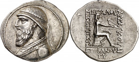 Imperio Parto. Mithradates II (123-88 a.C.). Tetradracma. (S. 7365 var) (Mitchiner A. & C. W. 511 var). Bella. Ex Áureo 18/12/2001, nº 138. 15,88 g. E...