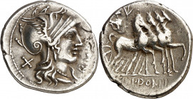 (hacia 116-115 a.C.). Gens Domitia. Denario. (Bab. 7) (Craw. 285/1). 3,92 g. MBC+.