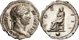 (126-127 d.C.). Adriano. Denario. (Spink 3478 var) (S. 394) (RIC. 857). Atractiva. 3,56 g. EBC-.