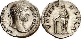 (137-138 d.C.). Adriano. Denario. (Spink 3550) (S. 1484 var) (RIC. 2325). Muy bella. 3,48 g. S/C-.