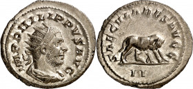 (248 d.C). Filipo I. Antoniniano. (Spink 8957 var) (S. 177) (RIC. 16). 4,32 g. EBC/EBC-.