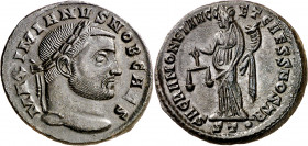 (300-303 d.C.). Galerio Maximiano. Ticinum. Follis. (Spink. 14403) (Co. 188) (RIC. 44b). 8,65 g. EBC.