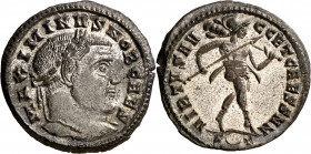 (306 d.C.). Maximino II, Daza. Ticinum. Follis. (Spink 14769) (Co. 188) (RIC. 63a). Conserva gran parte del plateado original. 8,76 g. EBC.