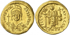 Justiniano I (527-565). Constantinopla. Sólido. (Ratto 461) (S. 140). Ex Áureo & Calicó 14/12/2016, nº 1214. 4,42 g. EBC-.