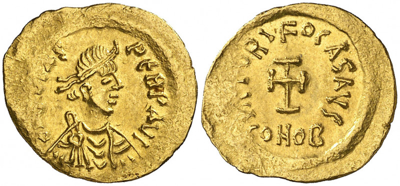 Focas (602-610). Constantinopla. Tremissis. (Ratto 1206 var) (S. 634). Acuñación...