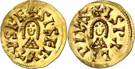 Sisebuto (612-621). Ispali (Sevilla). Triente. (CNV. 219.26) (R.Pliego 275d). Algo alabeada. 1,43 g. EBC-.