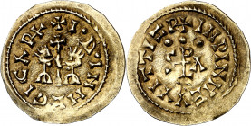 Egica/Wittiza (694/5-702). Ispali (Sevilla). Triente. (CNV. 566.22) (R.Pliego 742s). 1,40 g. EBC-.