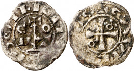 Comtat del Rosselló. Gausfred III (1115-1164). Perpinyà. Diner. (Cru.V.S. 113 var) (Cru.C.G. 1899 var). Cospel algo faltado. Escasa. 0,64 g. MBC-.