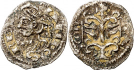 Alfons I (1162-1196). Zaragoza. Óbolo jaqués. (Cru.V.S. 299) (Cru.C.G. 2107). Rara. 0,29 g. MBC.