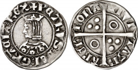Pere III (1336-1387). Barcelona. Croat. (Cru.V.S. 402.1) (Cru.C.G. 2220d). Flores de seis pétalos en el vestido. A y U latinas. Defecto de acuñación e...