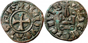 Gran Companyia Catalana (1311-1390). Ducats d'Atenes i Neopàtria. Diner tornès. (Cru.V.S. 745 var) (Cru.C.G. 2682 var). Escasa. 0,82 g. MBC-.