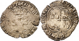 Enrique II (1368-1379). Coruña. Real de vellón de busto. (AB. 434). Grietas. Leyendas parcialmente visibles. Escasa. 2,33 g. (MBC).