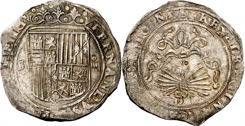 Reyes Católicos. Sevilla. 4 reales. (AC. 561). Ligera doble acuñación. Parte de ...